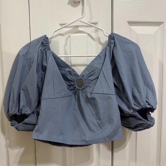 Abercrombie & Fitch Puff Sleeve Poplin O-Ring Top NWT - Picture 1 of 3